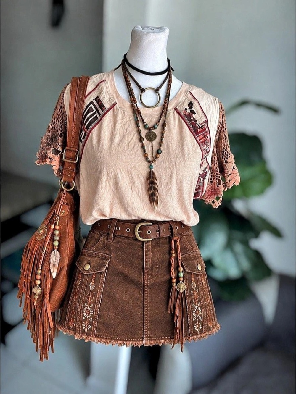 Free People Embroidered Lace Sleeve Top in Pink Large